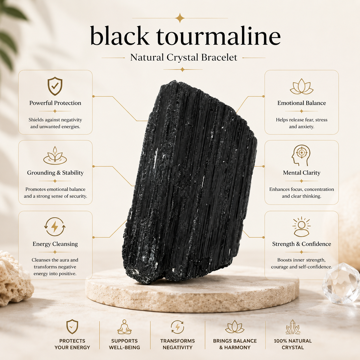 Black Tourmaline Raw Stone product infographic