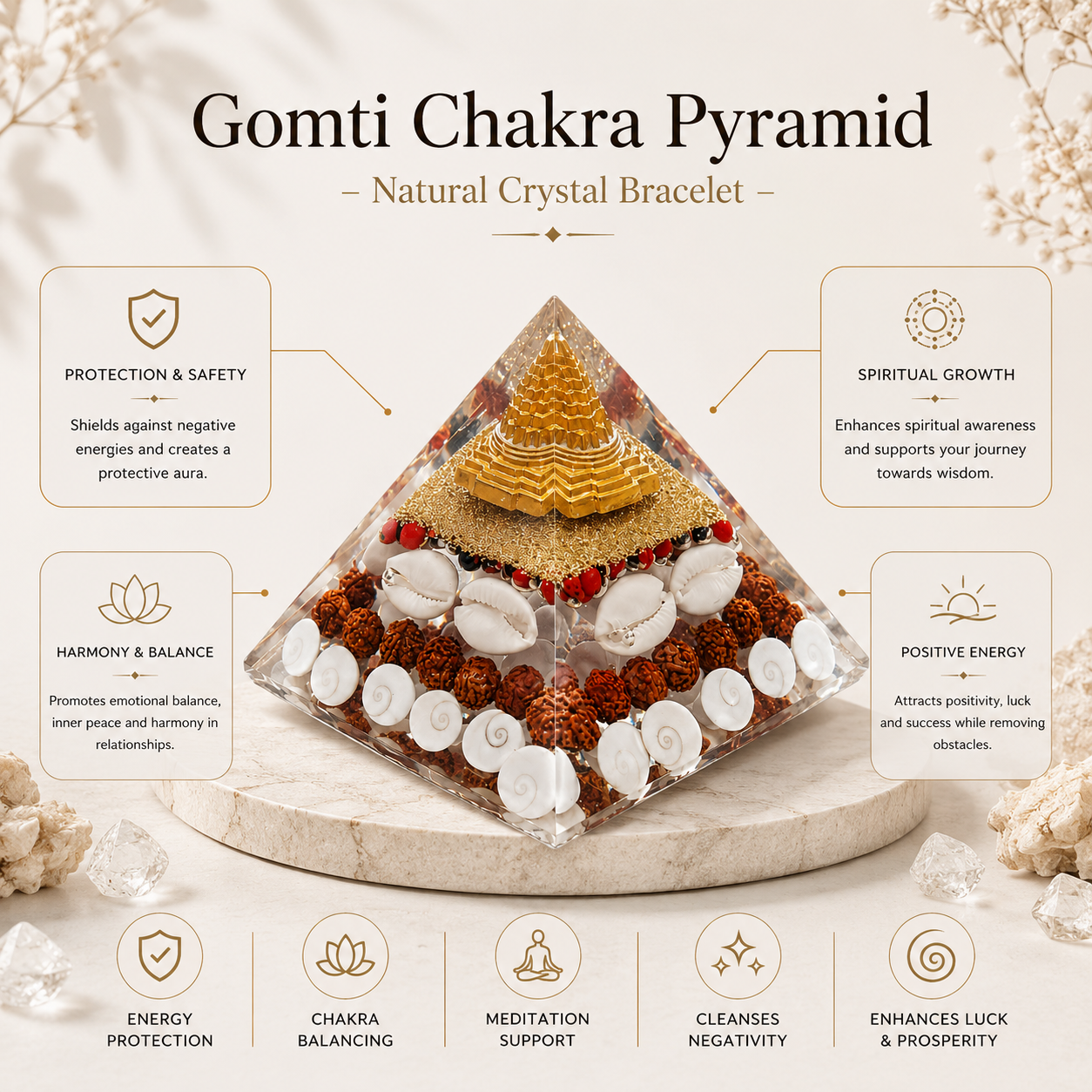 Gomti Chakra Pyramid product infographic