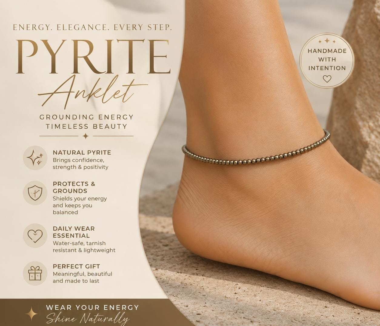 Money Magnet Anklet pyrite crystal benefits infographic
