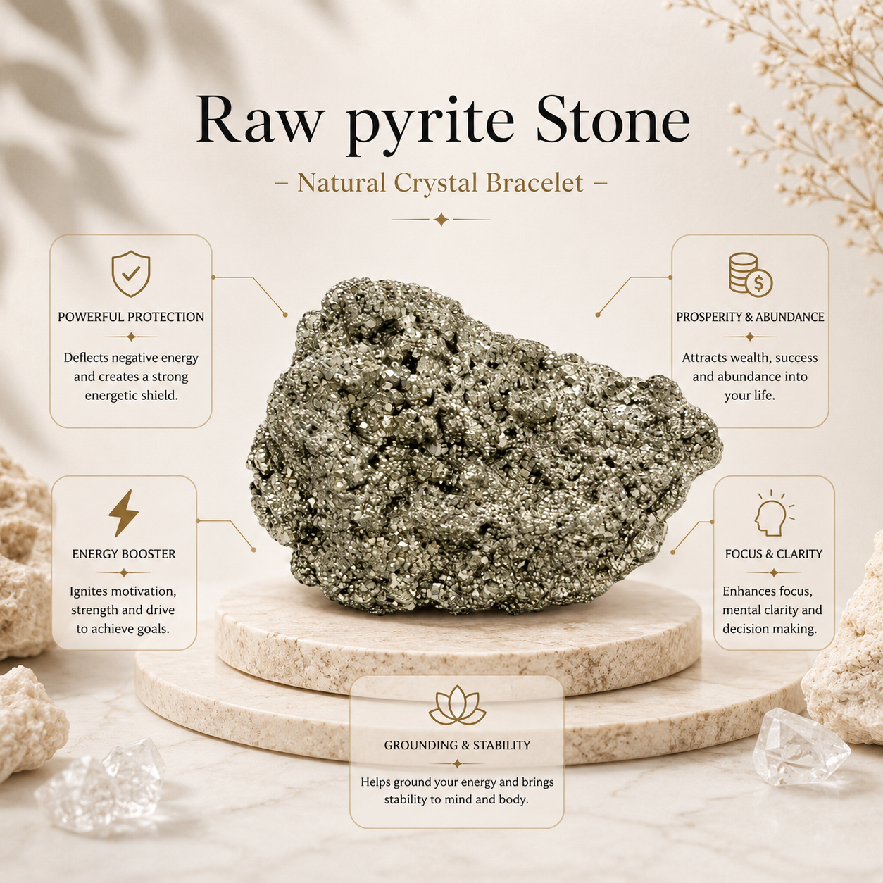 Raw Pyrite Stone product infographic