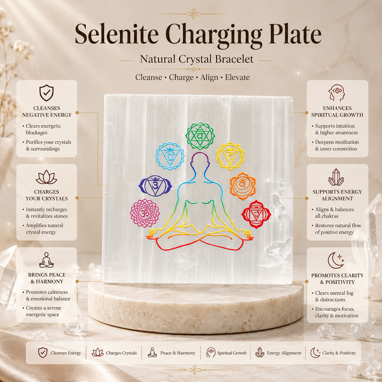 Selenite Charging Plate product infographic