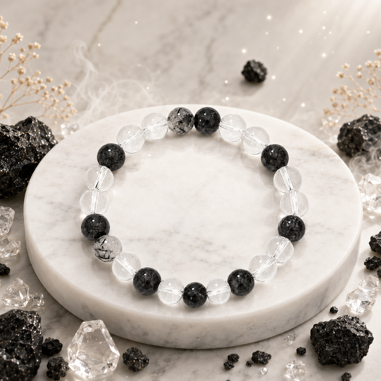 Black Rutile Quartz Bracelet in a premium styled product composition